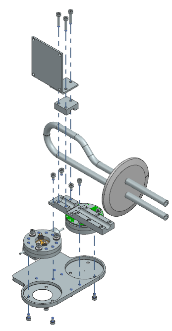 CAD Drawing showing the different materials and parts used inside a piece of machinery